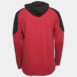 Pre Owned Balmain Red and Black Logo Printed Cotton Knit Hoodie M