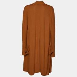 Balmain Ochre Cotton Knit Open Front Long Cardigan M