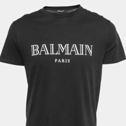 Pre Owned Balmain Black Logo Printed Cotton Short Sleeve T-Shirt L