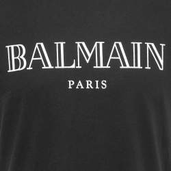 Pre Owned Balmain Black Logo Printed Cotton Short Sleeve T-Shirt L
