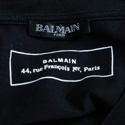 Pre Owned Balmain Black Logo Printed Cotton Short Sleeve T-Shirt L