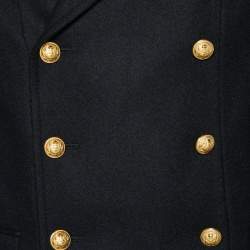 Balmain Black Wool Double Breasted Coat M