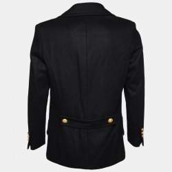 Balmain Black Wool Double Breasted Coat M