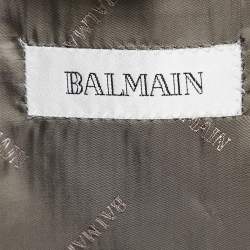 Pre Owned Balmain Vintage Grey Striped Wool Button Front Blazer L