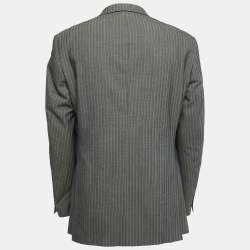 Pre Owned Balmain Vintage Grey Striped Wool Button Front Blazer L