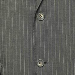 Pre Owned Balmain Vintage Grey Striped Wool Button Front Blazer L