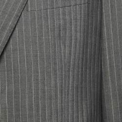 Pre Owned Balmain Vintage Grey Striped Wool Button Front Blazer L