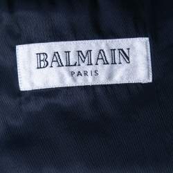 Pre Owned Balmain Navy Blue Wool & Silk Button Front Blazer M