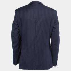 Pre Owned Balmain Navy Blue Wool & Silk Button Front Blazer M