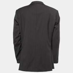 Pre Owned Balmain dark Brown Striped Wool Button Front Blazer XXL