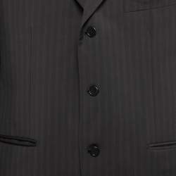 Pre Owned Balmain dark Brown Striped Wool Button Front Blazer XXL