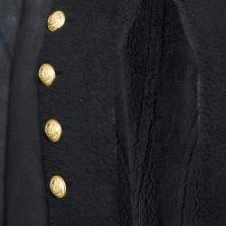 Pre Owned Balmain Black Shearling Hook Front Jacket M