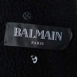 Pre Owned Balmain Black Shearling Hook Front Jacket M