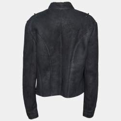 Pre Owned Balmain Black Shearling Hook Front Jacket M