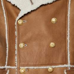 Balmain Brown Shearling Double Breasted Coat M