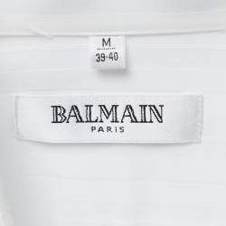 Pre Owned Balmain White Patterned Cotton Full Sleeve Shirt M