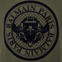 Pre Owned Balmain Olive Green Velvet Coin Logo Crewneck T-Shirt XXL