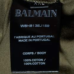 Pre Owned Balmain Olive Green Velvet Coin Logo Crewneck T-Shirt XXL