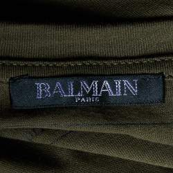 Pre Owned Balmain Olive Green Velvet Coin Logo Crewneck T-Shirt XXL