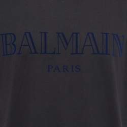 Pre Owned Balmain Black Logo Patch Cotton Crew Neck Half Sleeve T-Shirt XL