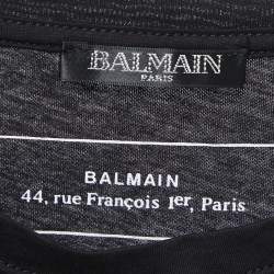 Pre Owned Balmain Black Logo Patch Cotton Crew Neck Half Sleeve T-Shirt XL