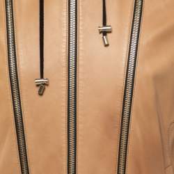 Balmain Beige Lambskin Leather Hooded Jacket 2XL
