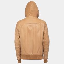 Balmain Beige Lambskin Leather Hooded Jacket 2XL