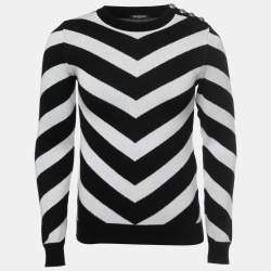 Balmain Monochrome Striped Knit Crew Neck Sweatshirt XS