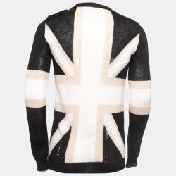 Pre Owned Balmain Black/Beige Knit Rip Detail Union Jack Sweater XS