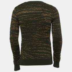 Balmain Green/Metallic Patterned Knit Button Detail Sweater XS