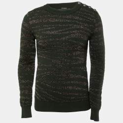 Balmain Green/Metallic Patterned Knit Button Detail Sweater XS