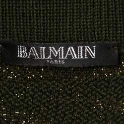 Balmain Green/Metallic Patterned Knit Button Detail Sweater XS