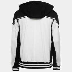 Pre Owned Balmain Black & White Paneled Cotton Knit Zip Front Hoodie L