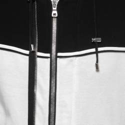 Pre Owned Balmain Black & White Paneled Cotton Knit Zip Front Hoodie L