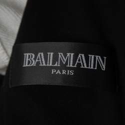 Pre Owned Balmain Black & White Paneled Cotton Knit Zip Front Hoodie L