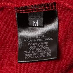 Balmain Red and Black Logo Printed Cotton Knit Hoodie M