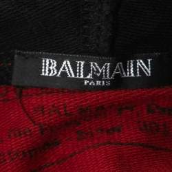 Balmain Red and Black Logo Printed Cotton Knit Hoodie M