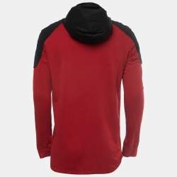 Balmain Red and Black Logo Printed Cotton Knit Hoodie M