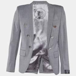 Pre Owned Balmain Grey Wool Open Front Blazer S