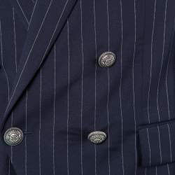 Pre Owned Balmain Navy Blue Pinstriped Wool Double Breasted Blazer L