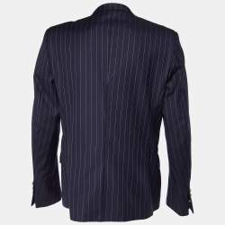 Pre Owned Balmain Navy Blue Pinstriped Wool Double Breasted Blazer L