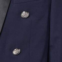 Pre Owned Balmain Navy Blue Wool Contrast Lapel Detail Blazer L