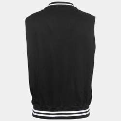 Pre Owned Balmain Black Cotton Knit Sleeveless Zip Front T-Shirt M