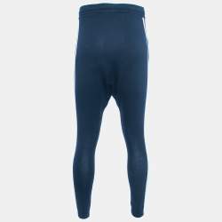 Balmain Navy Blue Cotton Side Stripe Detail Drawstring Yoga Pants XS