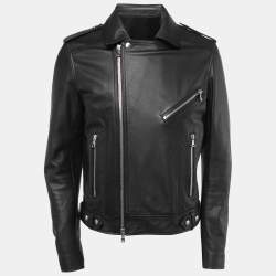 Balmain Black Leather Zip Front Biker Jacket XL