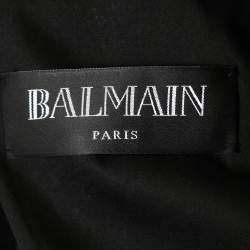 Balmain Black Leather Zip Front Biker Jacket XL