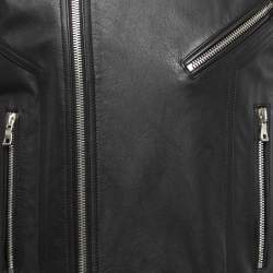 Balmain Black Leather Zip Front Biker Jacket XL