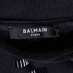 Pre Owned Balmain Black Striped Logo Cotton Knit Sweatshirt M