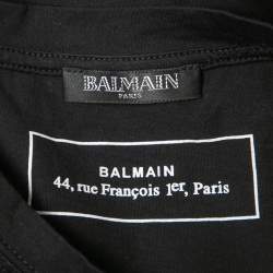 Pre Owned Balmain Black Logo Printed Cotton Knit T-Shirt M
