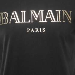 Pre Owned Balmain Black Logo Printed Cotton Knit T-Shirt M